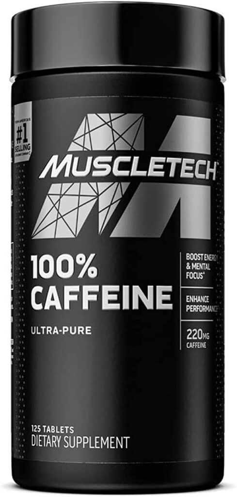 Caffeine Pills | MuscleTech 100% Caffeine Energy Supplements | PreWorkout Mental Focus + Energy Supplement | 220mg of Pure Caffeine | Sports Nutrition Endurance  Energy, 125 Count (Package may vary)