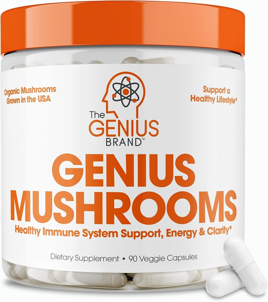 Genius Mushroom - Lions Mane, Cordyceps and Reishi - Immune System Booster Nootropic Brain Supplement - for Natural Energy, Memory Liver Support, 90 Veggie Pills