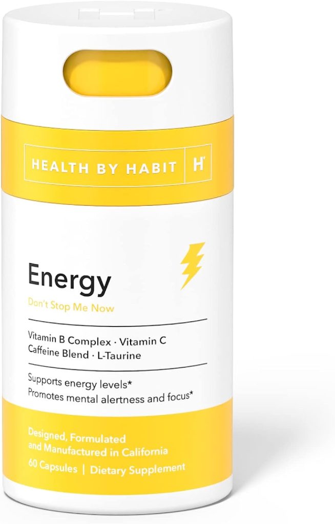 Health By Habit Energy Supplement (60 Capsules) - Natual Caffeine Blend, Vitamins B C, Supports Energy Levels, Promotes Mental Alertness and Focus, Vegan, Non-GMO, Sugar Free (1 Pack)