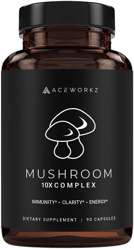 Mushroom Supplement - Lions Mane, Reishi and Cordyceps - 10 Mushroom Complex - Nootropic Brain Supplement for Memory  Focus - Immune Booster - Natural Energy  Stress Relief (90 Capsules)